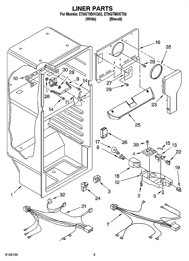 LINER PARTS Diagram and Parts List for ET8GTMXKT02  Whirlpool Refrigerator