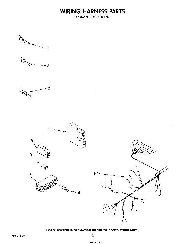 WIRING HARNESS Diagram and Parts List for GDP8700XTN1  Whirlpool Dishwasher