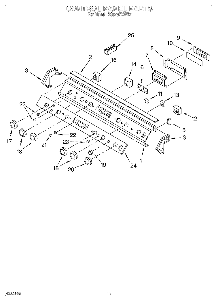CONTROL PANEL Diagram and Parts List for RS373PXWT2  Whirlpool Range