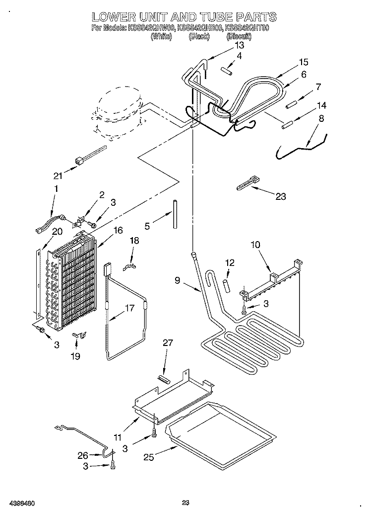 LOWER UNIT AND TUBE Diagram and Parts List for KSSS42QHB00  KitchenAid Refrigerator