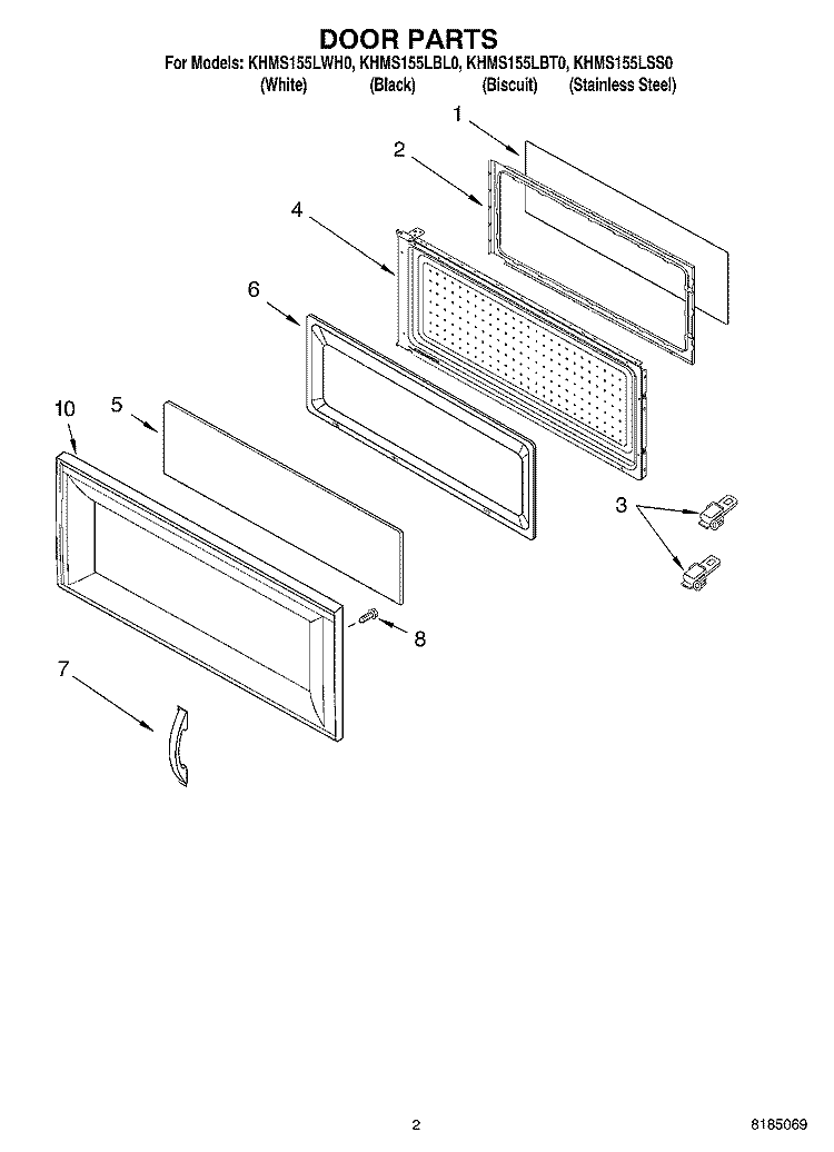 DOOR Diagram and Parts List for KHMS155LBT0  KitchenAid Microwave