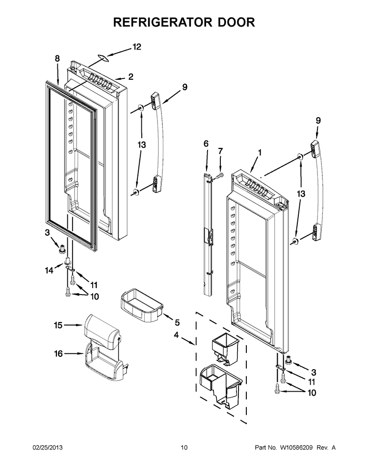REFRIGERATOR DOOR Diagram and Parts List for GX2FHDXVY09  Whirlpool Refrigerator
