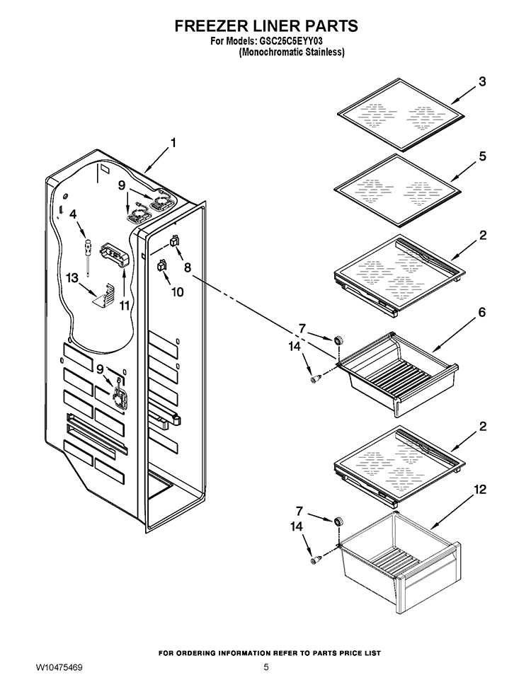 FREEZER LINER PARTS Diagram and Parts List for GSC25C5EYY03  Whirlpool Refrigerator