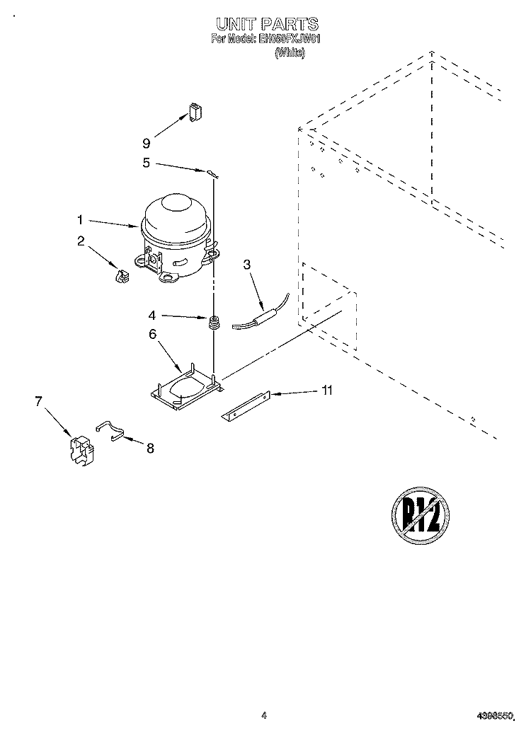 SECTION Diagram and Parts List for EH050FXJW01  Whirlpool Freezer