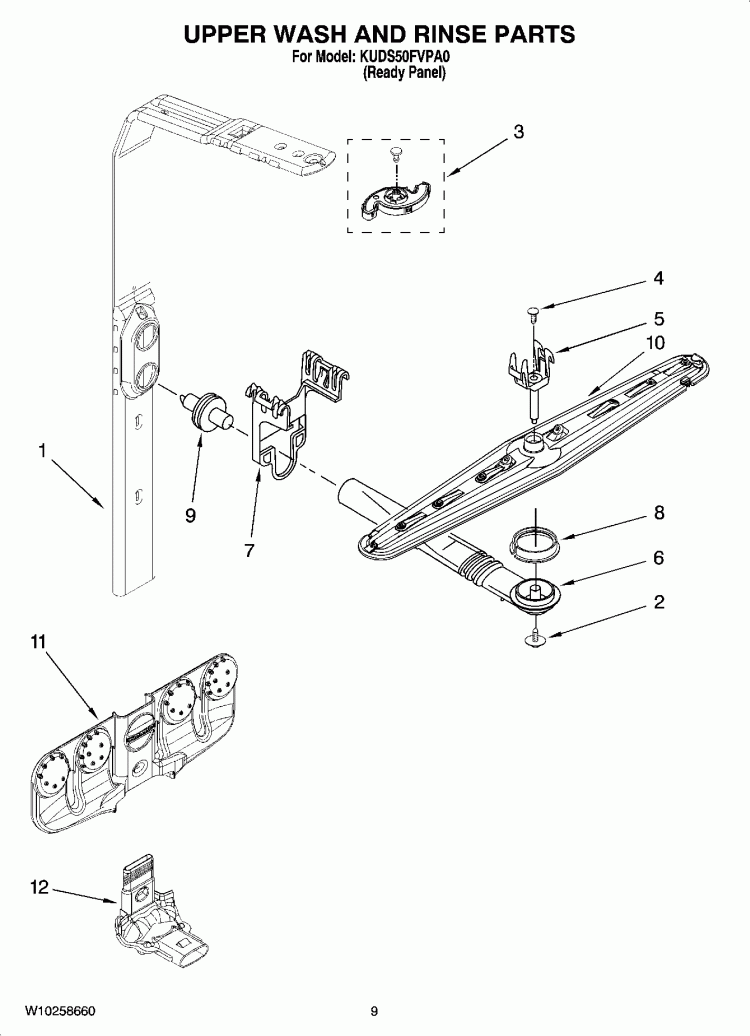 UPPER WASH AND RINSE PARTS Diagram and Parts List for KUDS50FVPA0  KitchenAid Dishwasher