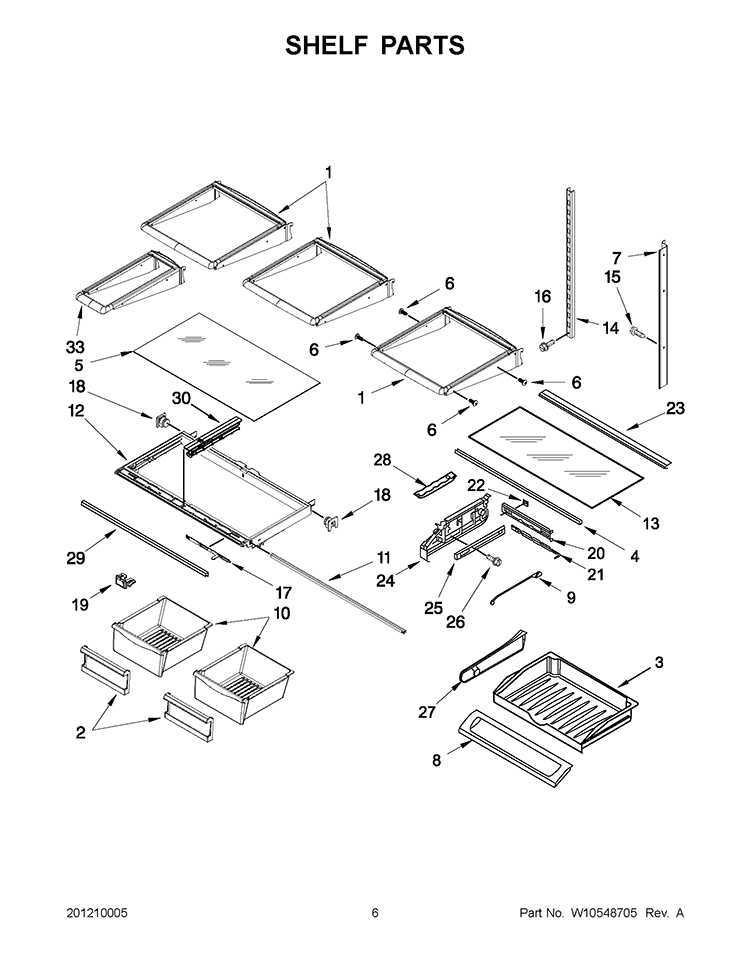 SHELF PARTS Diagram and Parts List for 5GI6FARAF000  Whirlpool Refrigerator
