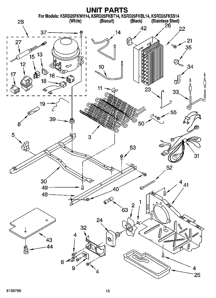 UNIT PARTS Diagram and Parts List for KSRD25FKBL14  KitchenAid Refrigerator