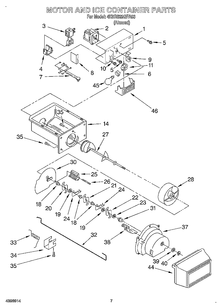 MOTOR AND ICE CONTAINER Diagram and Parts List for 4KSRS22QFA03  KitchenAid Refrigerator