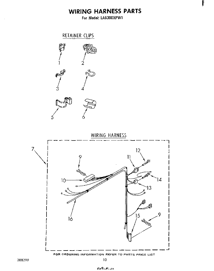 WIRING HARNESS Diagram and Parts List for LA6300XPW1  Whirlpool Washer