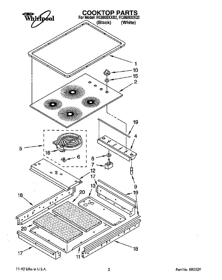 SECTION Diagram and Parts List for RC8600XXB2  Whirlpool Cooktop