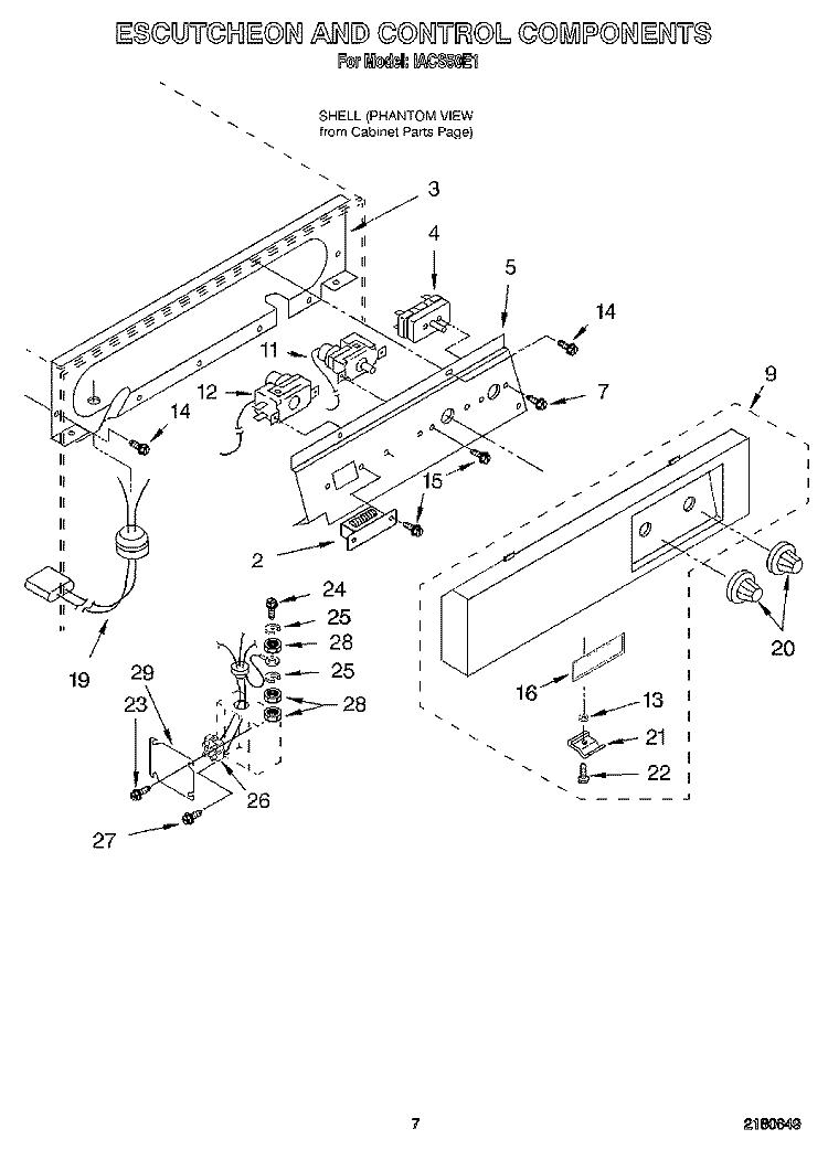 ESCUTCHEON AND CONTROL COMPONENTS Diagram and Parts List for IACS50E1  Whirlpool Ice Maker
