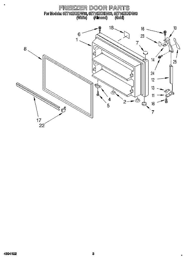 FREEZER DOOR Diagram and Parts List for 8ET18ZKXDG03  Whirlpool Refrigerator