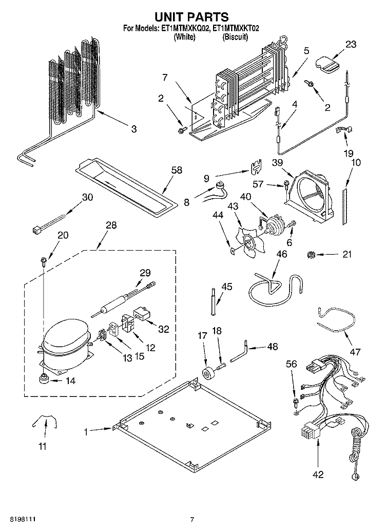 UNIT Diagram and Parts List for ET1MTMXKQ02  Whirlpool Refrigerator