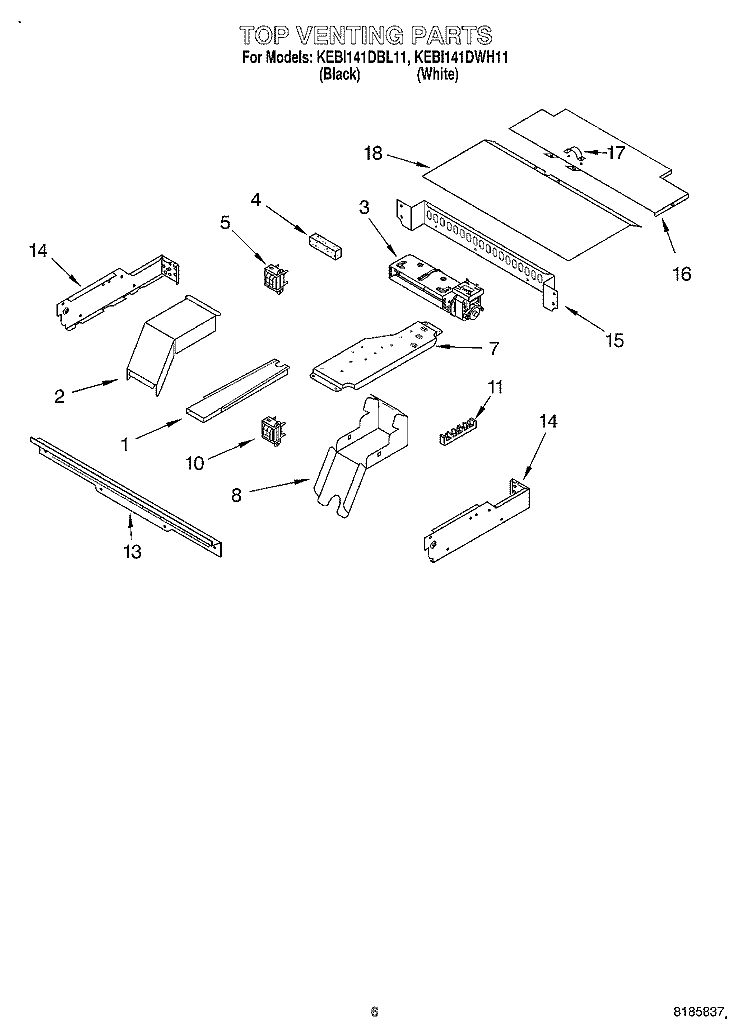 TOP VENTING, OPTIONAL Diagram and Parts List for KEBI141DBL11  KitchenAid Wall Oven