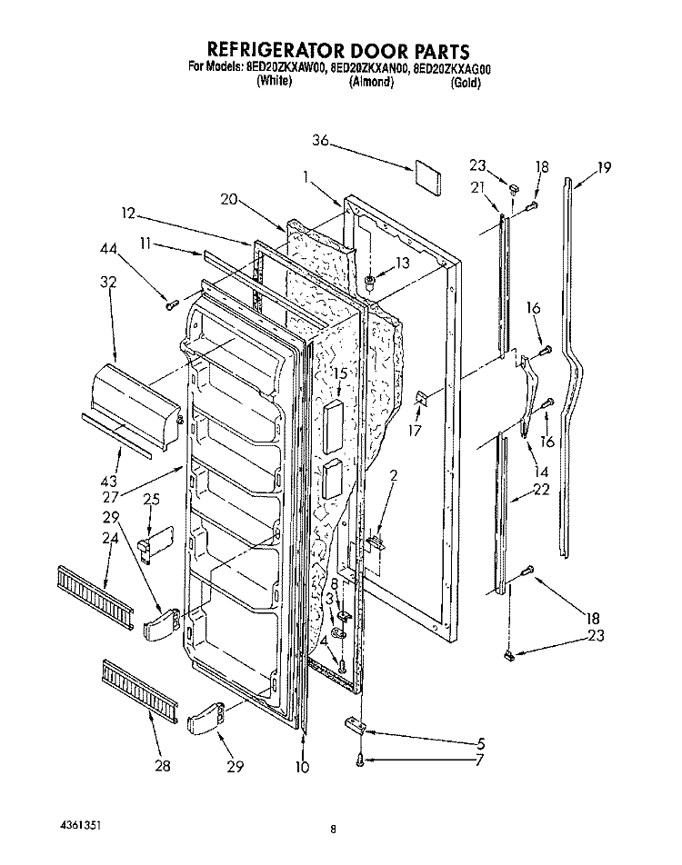 REFRIGERATOR DOOR Diagram and Parts List for 8ED20ZKXAN00  Whirlpool Refrigerator