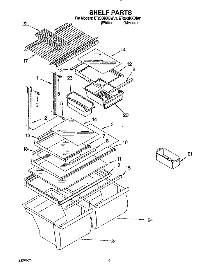 SHELF, LIT/OPTIONAL Diagram and Parts List for ET20GKXDN01  Whirlpool Refrigerator