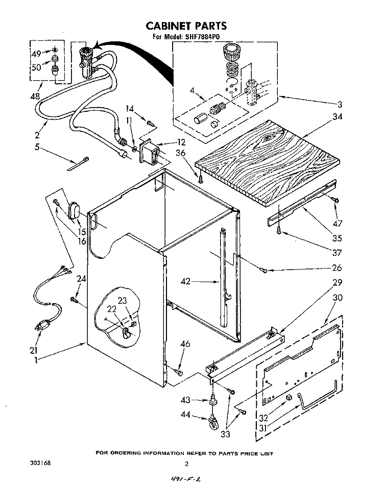 CABINET Diagram and Parts List for SHF7884P0  Whirlpool Dishwasher