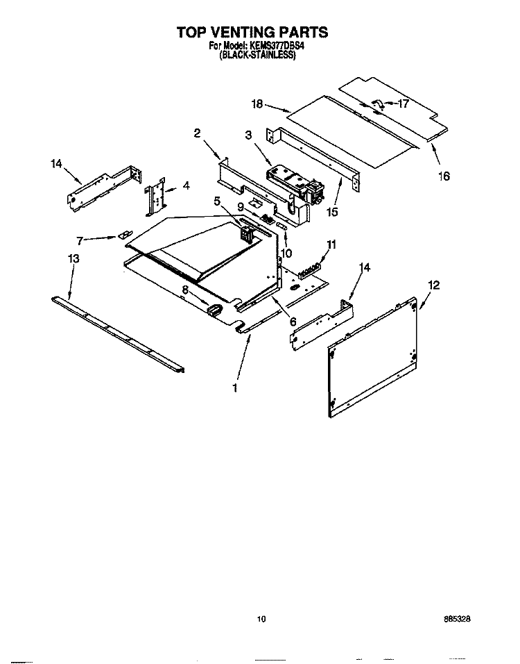 TOP VENTING Diagram and Parts List for KEMS377DBS4  KitchenAid Microwave Oven Combo