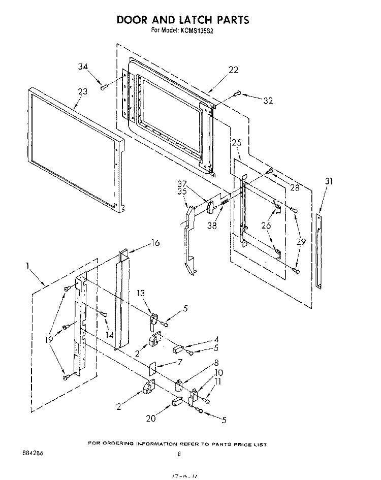 DOOR AND LATCH Diagram and Parts List for KCMS135S2  KitchenAid Microwave
