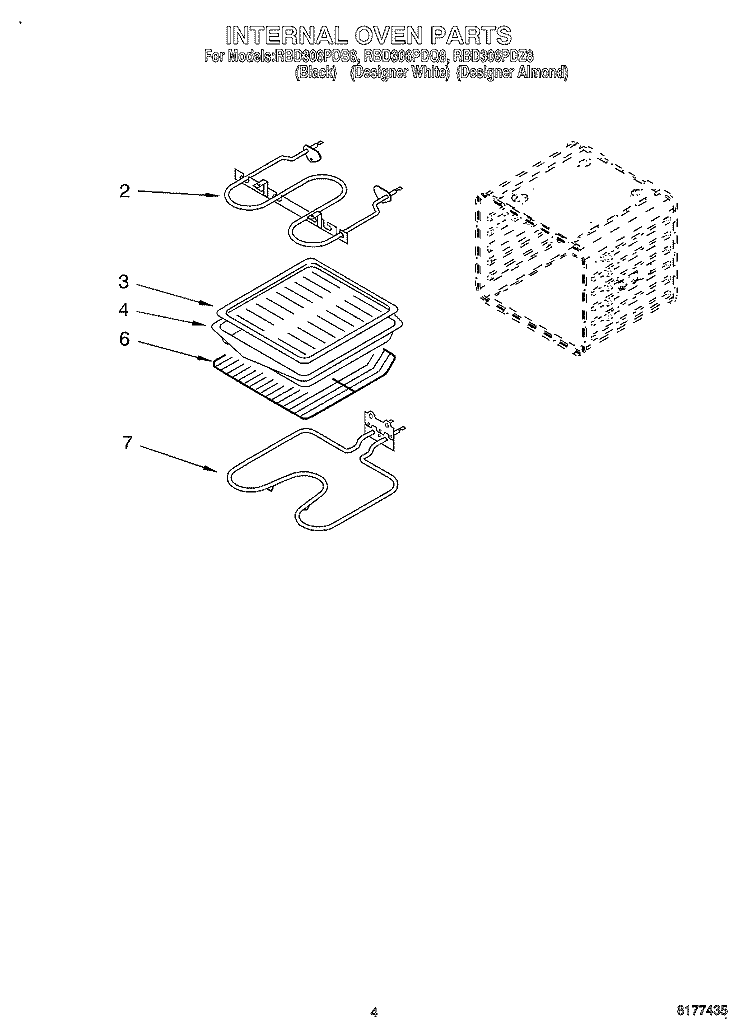 INTERNAL OVEN Diagram and Parts List for RBD306PDZ8  Whirlpool Wall Oven