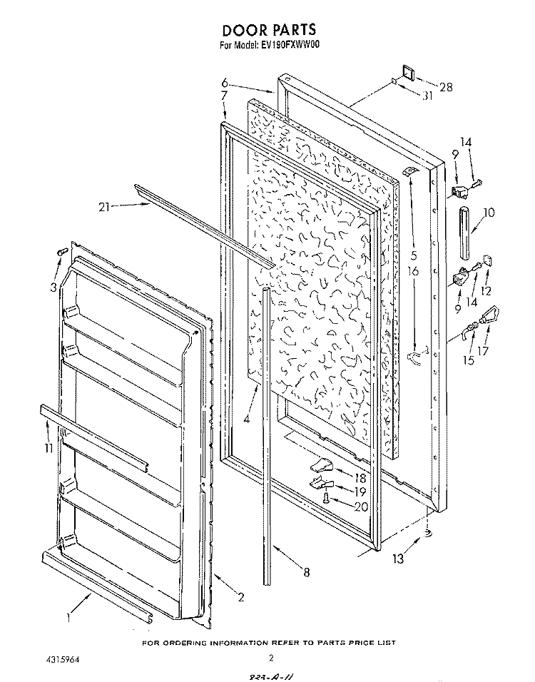 DOOR , LIT/OPTIONAL Diagram and Parts List for EV190FXWW00  Whirlpool Freezer