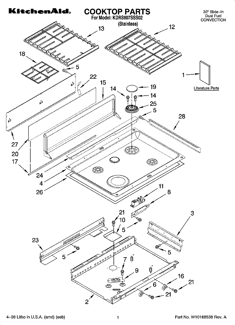 COOKTOP PARTS Diagram and Parts List for KDRS807SSS02  KitchenAid Range