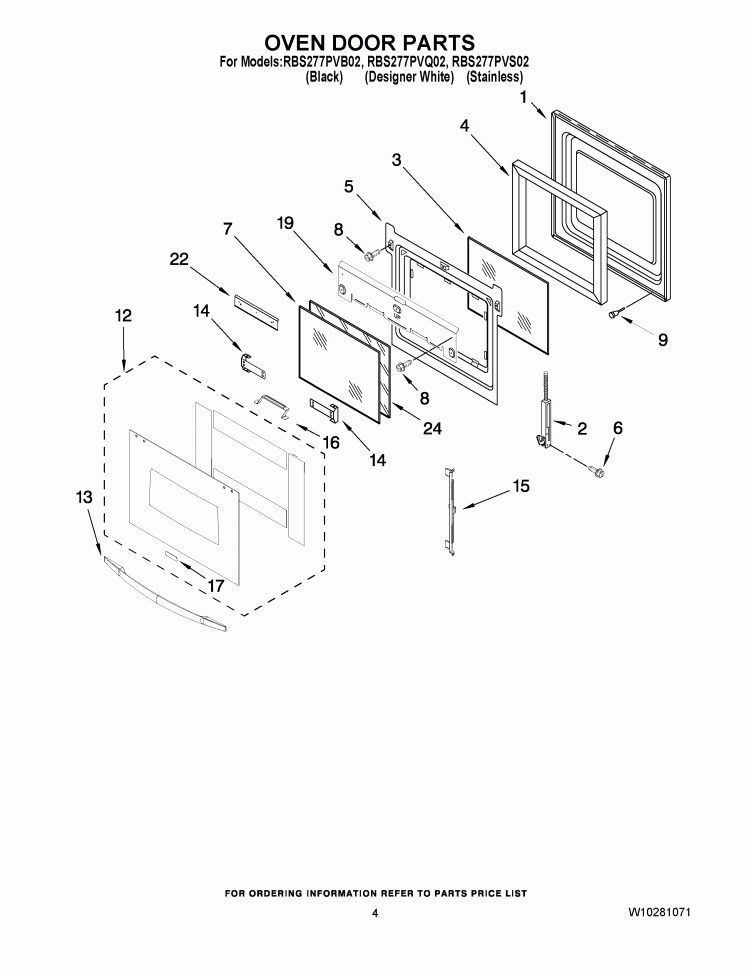 OVEN DOOR PARTS Diagram and Parts List for RBS277PVQ02  Whirlpool Wall Oven