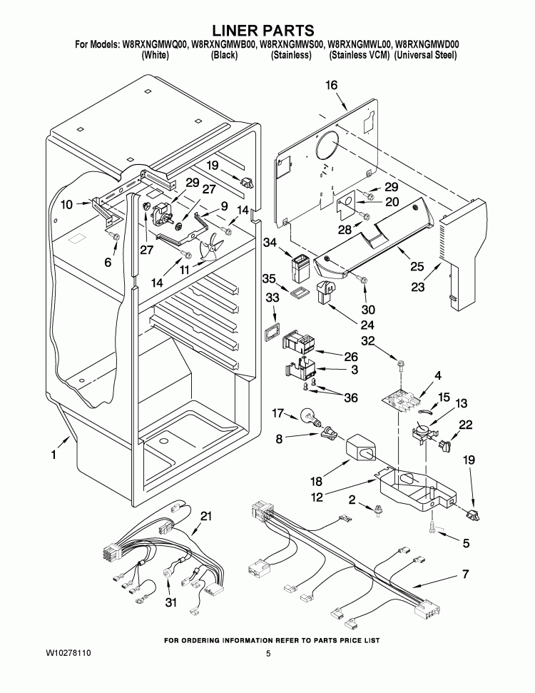 LINER PARTS Diagram and Parts List for W8RXNGMWL00  Whirlpool Refrigerator
