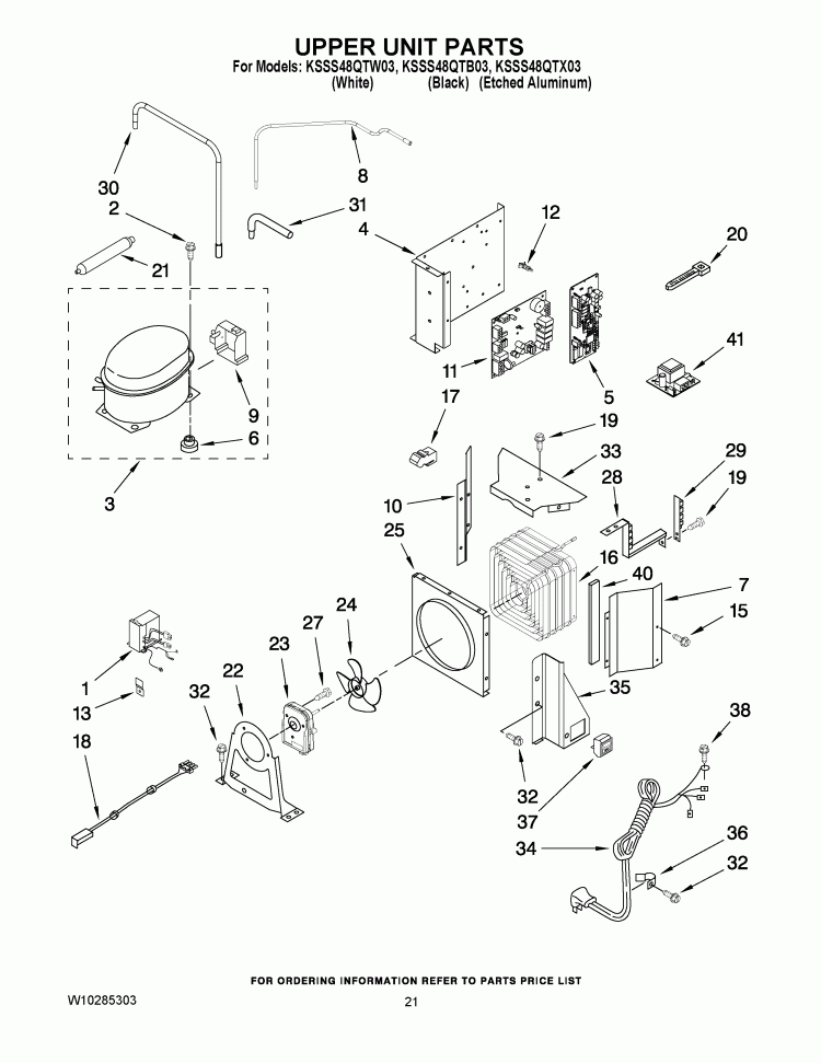 UPPER UNIT PARTS Diagram and Parts List for KSSS48QTW03  KitchenAid Refrigerator