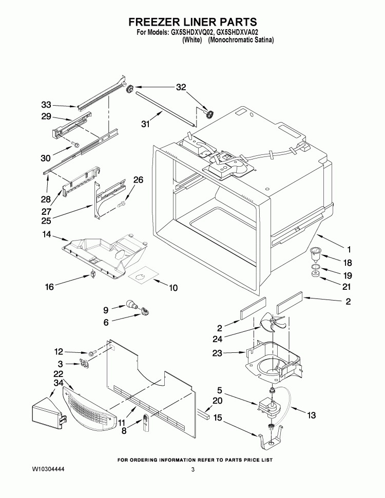 FREEZER LINER PARTS Diagram and Parts List for GX5SHDXVA02  Whirlpool Refrigerator