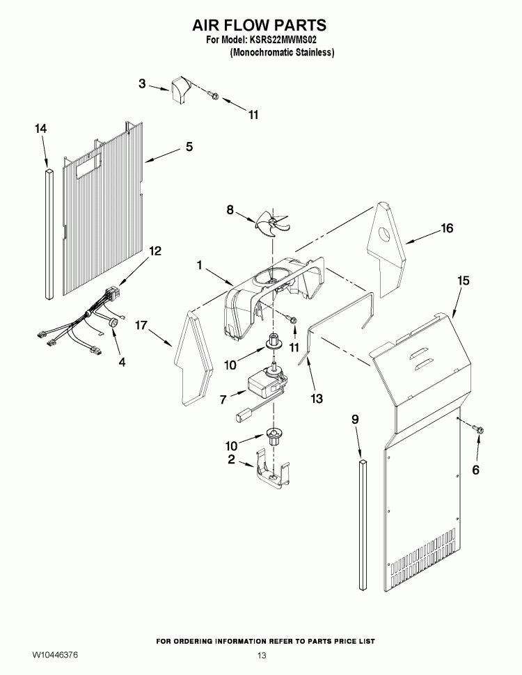 AIR FLOW PARTS Diagram and Parts List for KSRS22MWMS02  KitchenAid Refrigerator