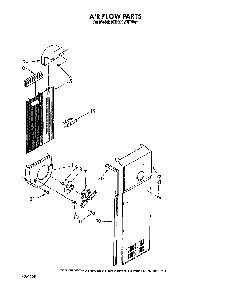 AIR FLOW Diagram and Parts List for 3ED22DWXTN01  Whirlpool Refrigerator
