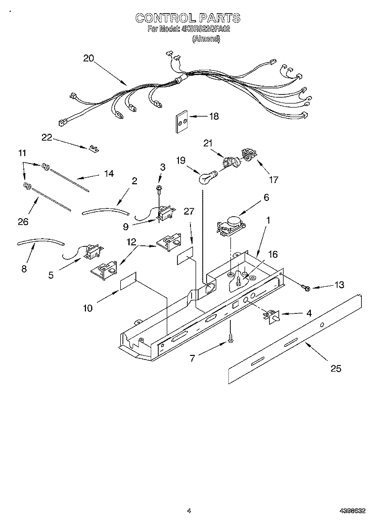 CONTROL Diagram and Parts List for 4KSRS22QFA02  KitchenAid Refrigerator