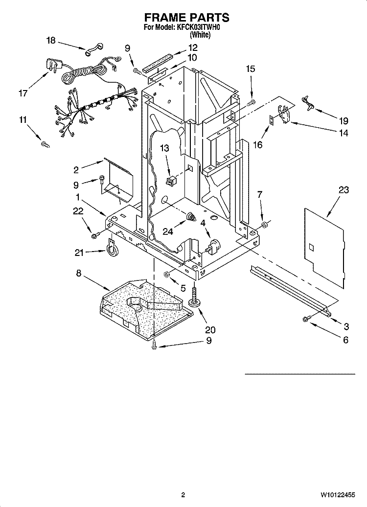 FRAME PARTS Diagram and Parts List for KFCK03ITWH0  KitchenAid Trash Compactor