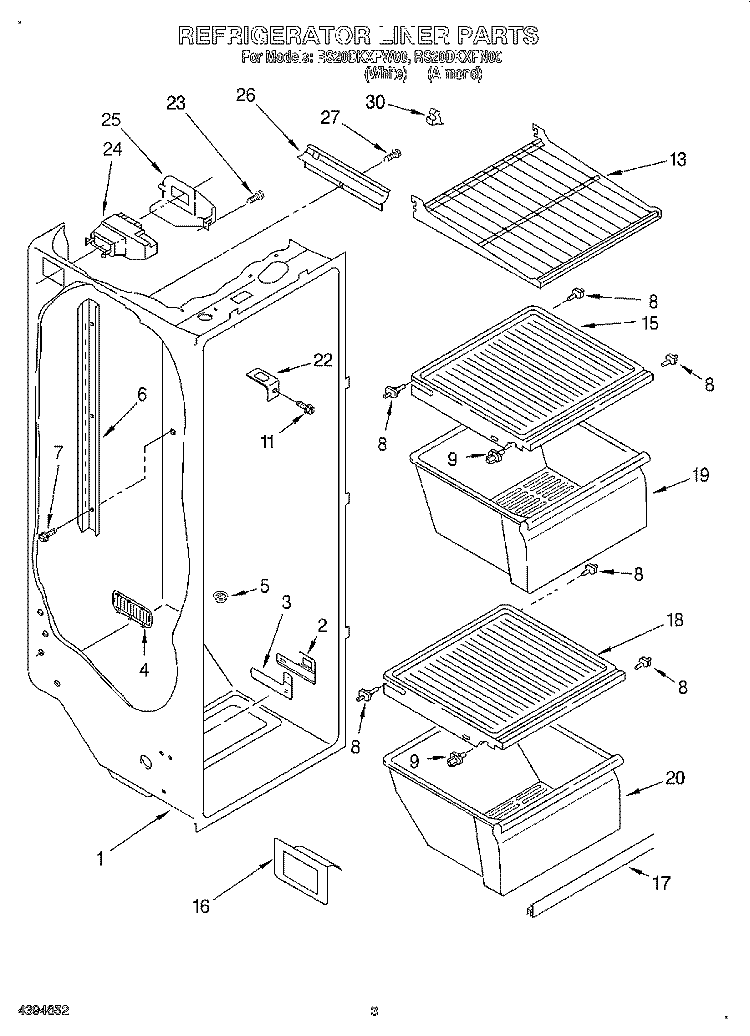 REFRIGERATOR LINER Diagram and Parts List for RS20DKXFN00  Roper Refrigerator