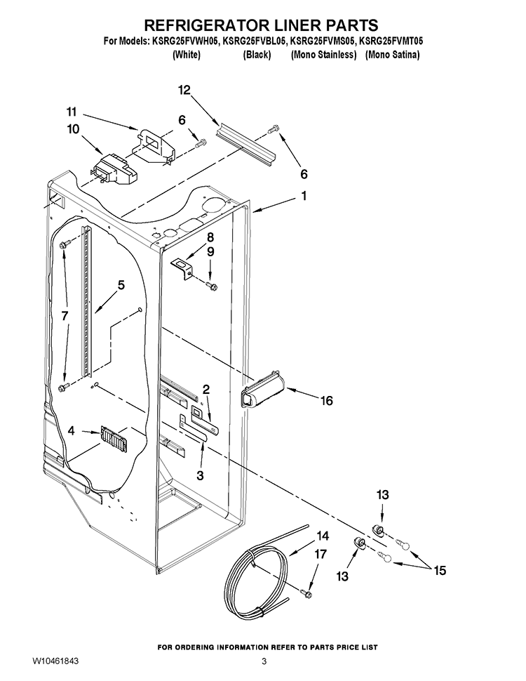 REFRIGERATOR LINER PARTS Diagram and Parts List for KSRG25FVMS05  KitchenAid Refrigerator
