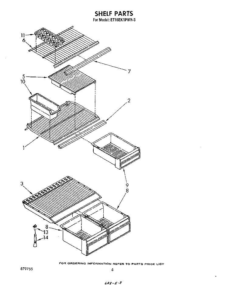 SHELF Diagram and Parts List for ET16EK1PWR3  Whirlpool Refrigerator