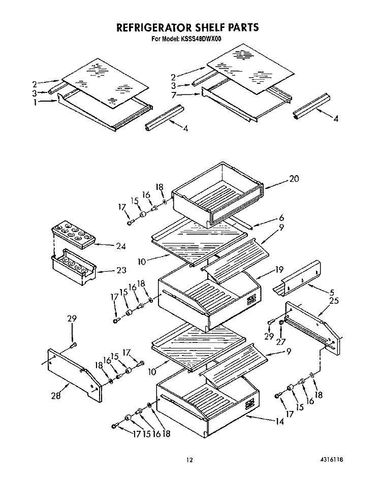 REFRIGERATOR SHELF Diagram and Parts List for KSSS48DWX00  KitchenAid Refrigerator