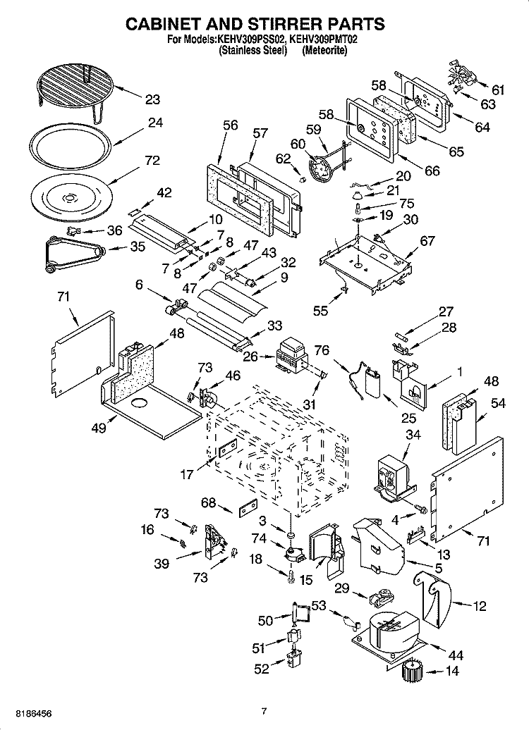 CABINET AND STIRRER PARTS Diagram and Parts List for KEHV309PMT02  KitchenAid Microwave Oven Combo