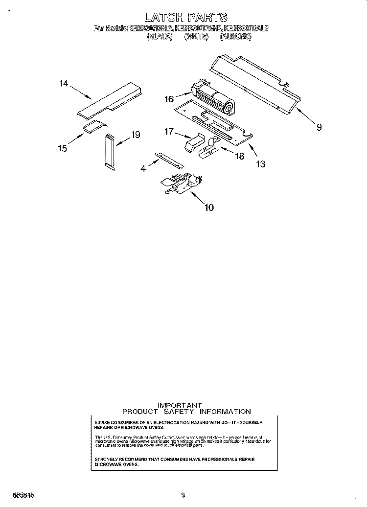 LATCH Diagram and Parts List for KEMS307DBL2  KitchenAid Microwave Oven Combo