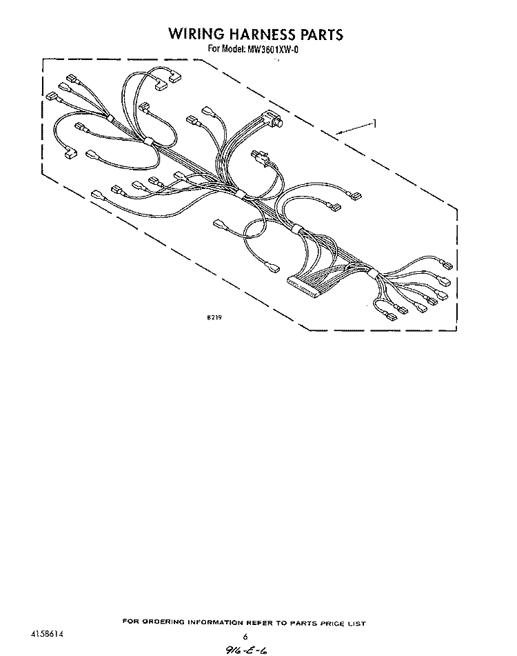 WIRING HARNESS , LIT/OPTIONAL Diagram and Parts List for MW3601XW0  Whirlpool Microwave