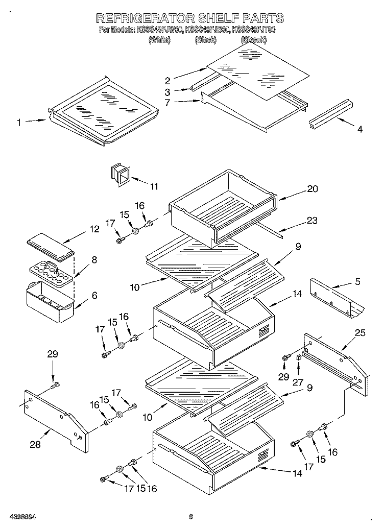 REFRIGERATOR SHELF Diagram and Parts List for KSSS48FJT00  KitchenAid Refrigerator