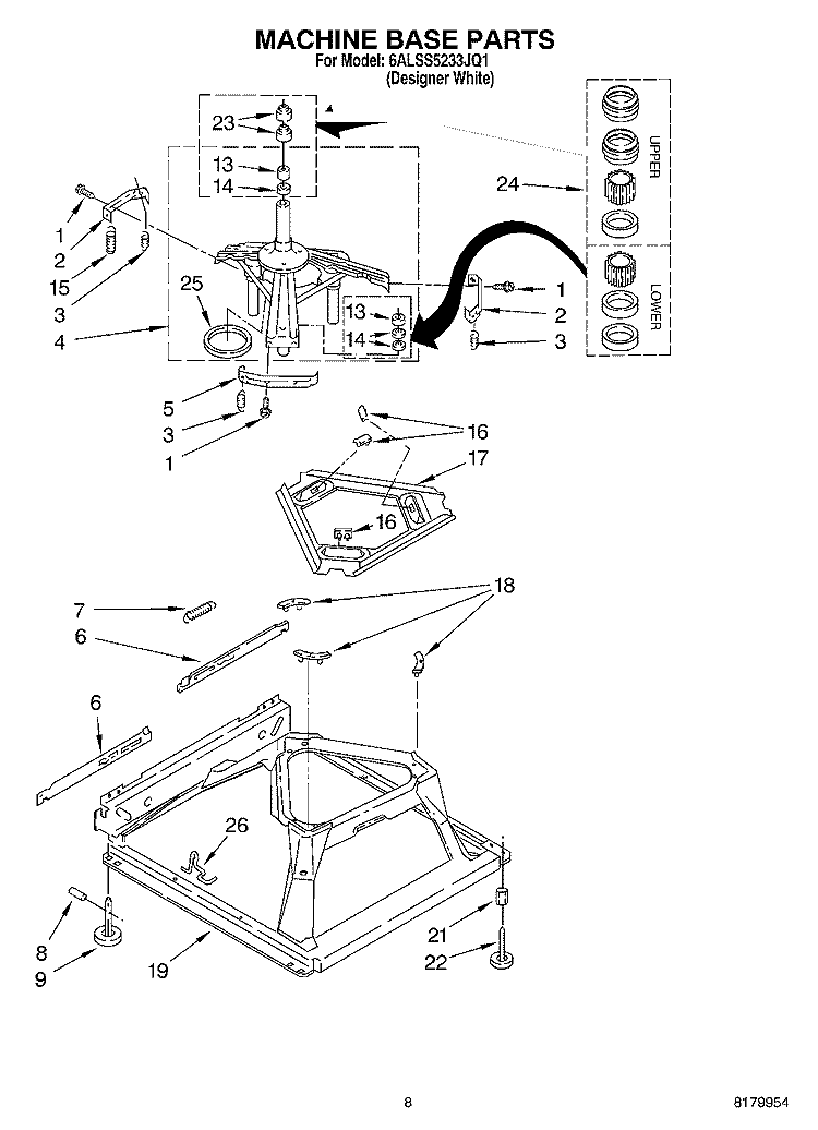 MACHINE BASE PARTS Diagram and Parts List for 6ALSS5233JQ1  Whirlpool Washer