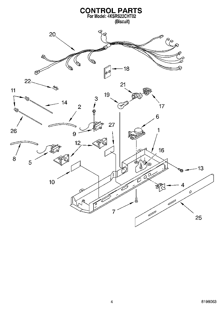 CONTROL Diagram and Parts List for 4KSRS22CHT02  KitchenAid Refrigerator