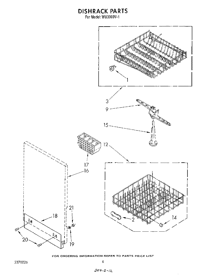 DISHRACK Diagram and Parts List for WU3000V1  Roper Dishwasher