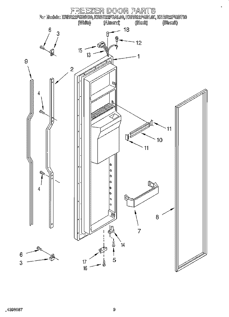 FREEZER DOOR Diagram and Parts List for KSRS22FGAL00  KitchenAid Refrigerator