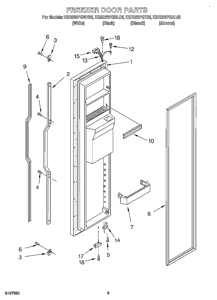 FREEZER DOOR Diagram and Parts List for KSRS22FGBL05  KitchenAid Refrigerator