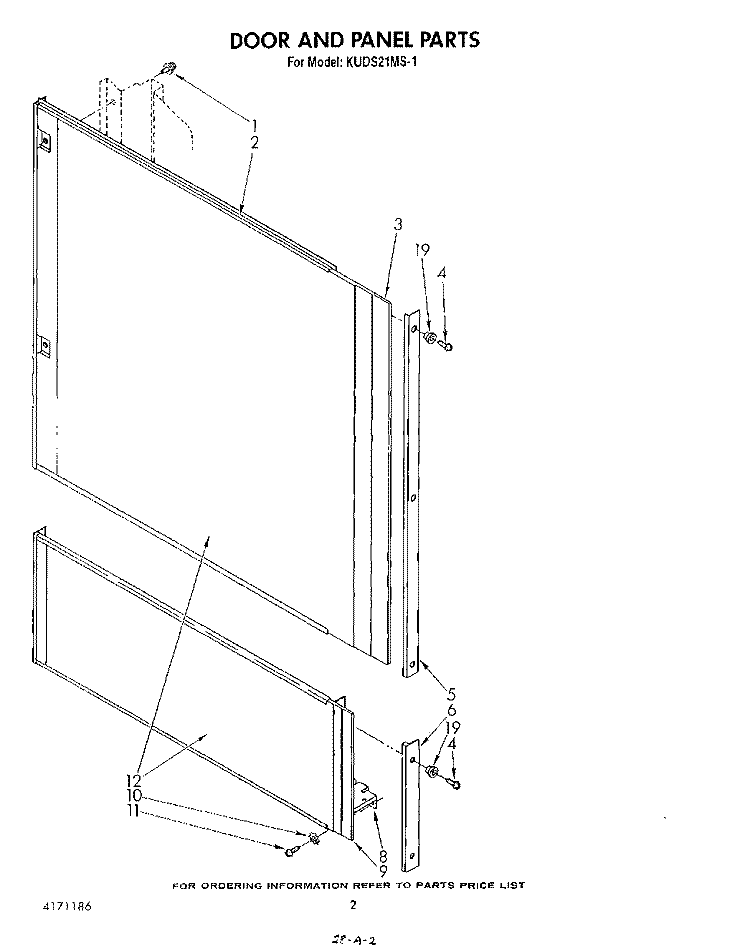DOOR AND PANEL Diagram and Parts List for KUDS21MS1  KitchenAid Dishwasher