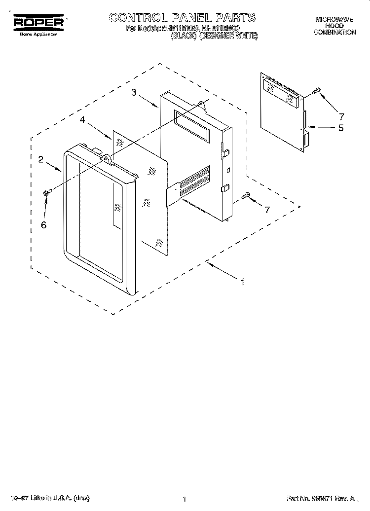 CONTROL PANEL Diagram and Parts List for MHE11REQ0  Roper Microwave