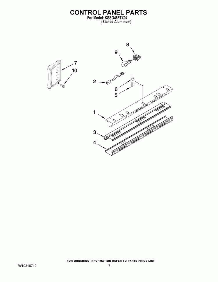CONTROL PANEL PARTS Diagram and Parts List for KSSO48FTX04  KitchenAid Refrigerator